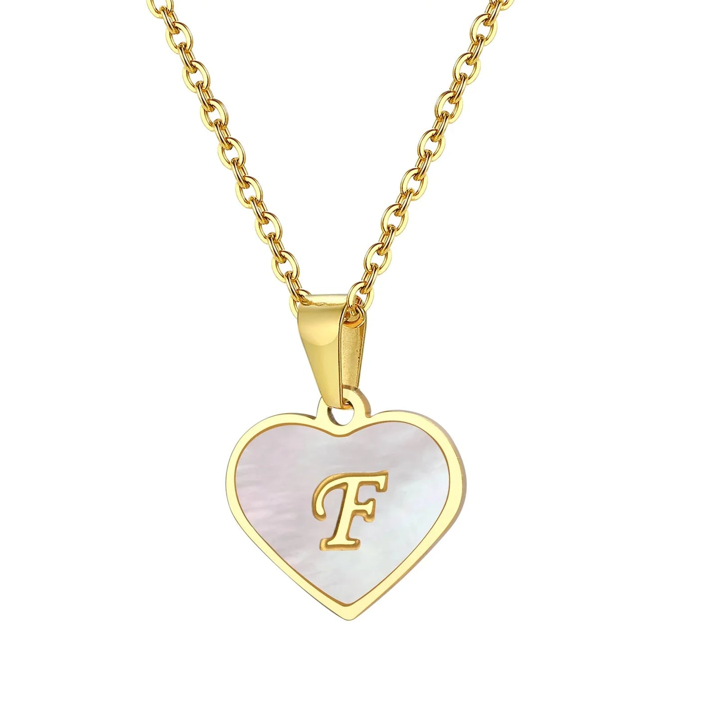 18k Pearl Heart Initial Letter Necklace
