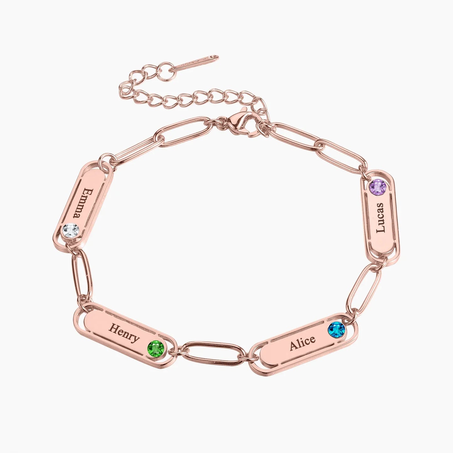 Dainty Name & Birthstone Paperclip Bracelet