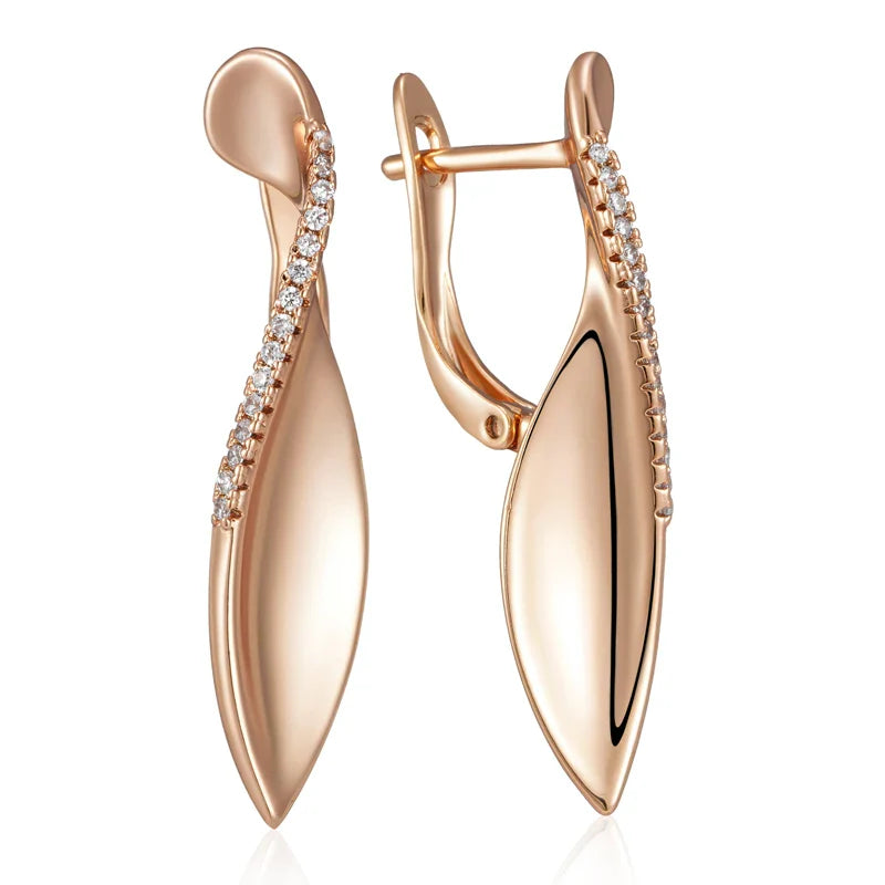 Dainty Natures Accented Diamond Leaf Earrings