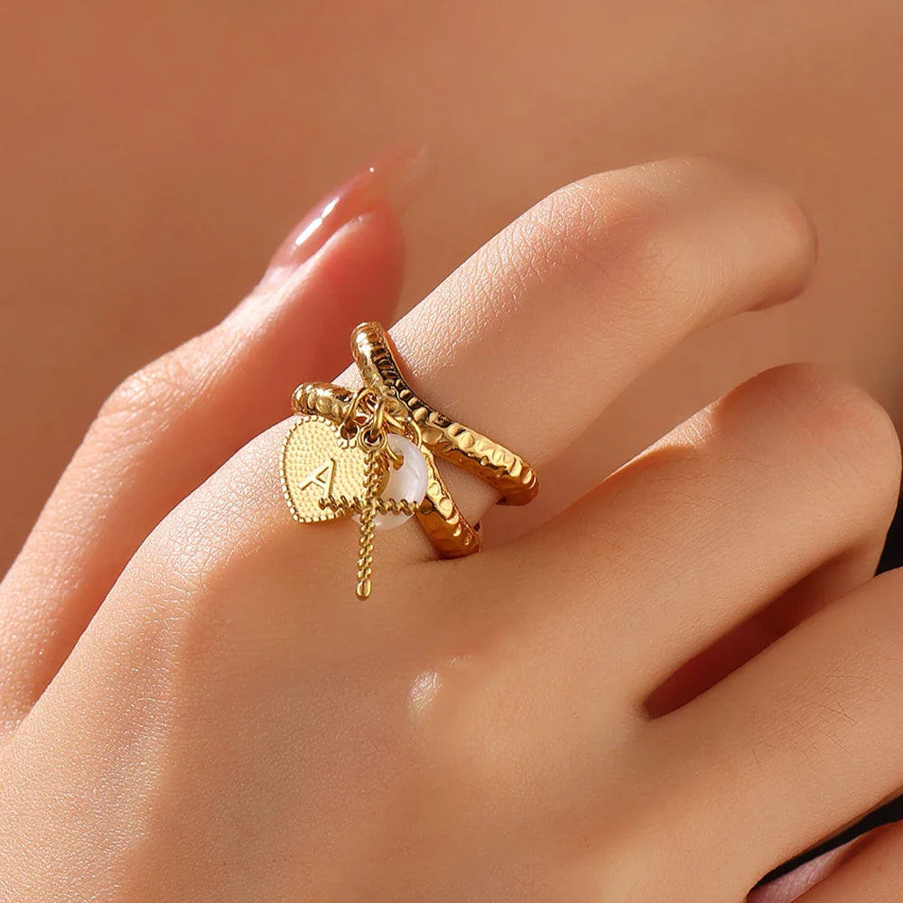 Dainty Cross & Heart Initial Ring – Aurety