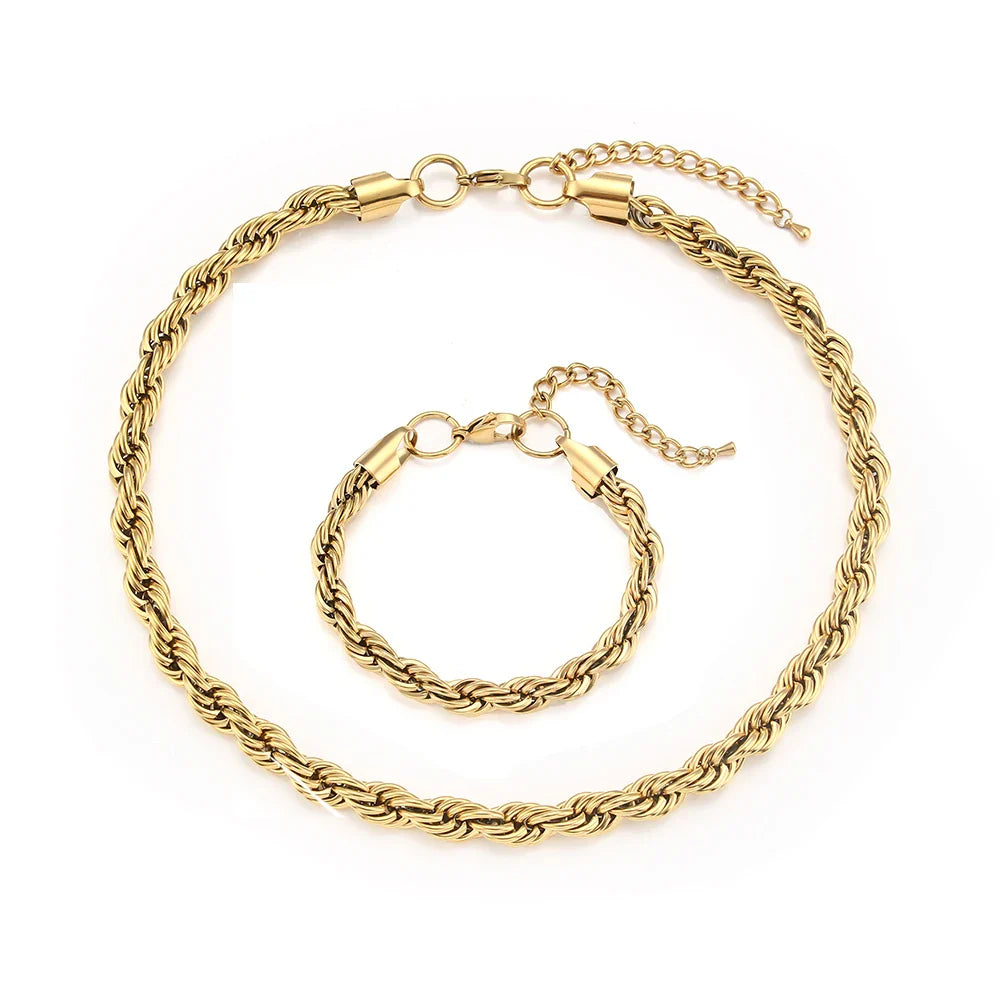 18k Thick 8mm Rope Bracelet and Necklace