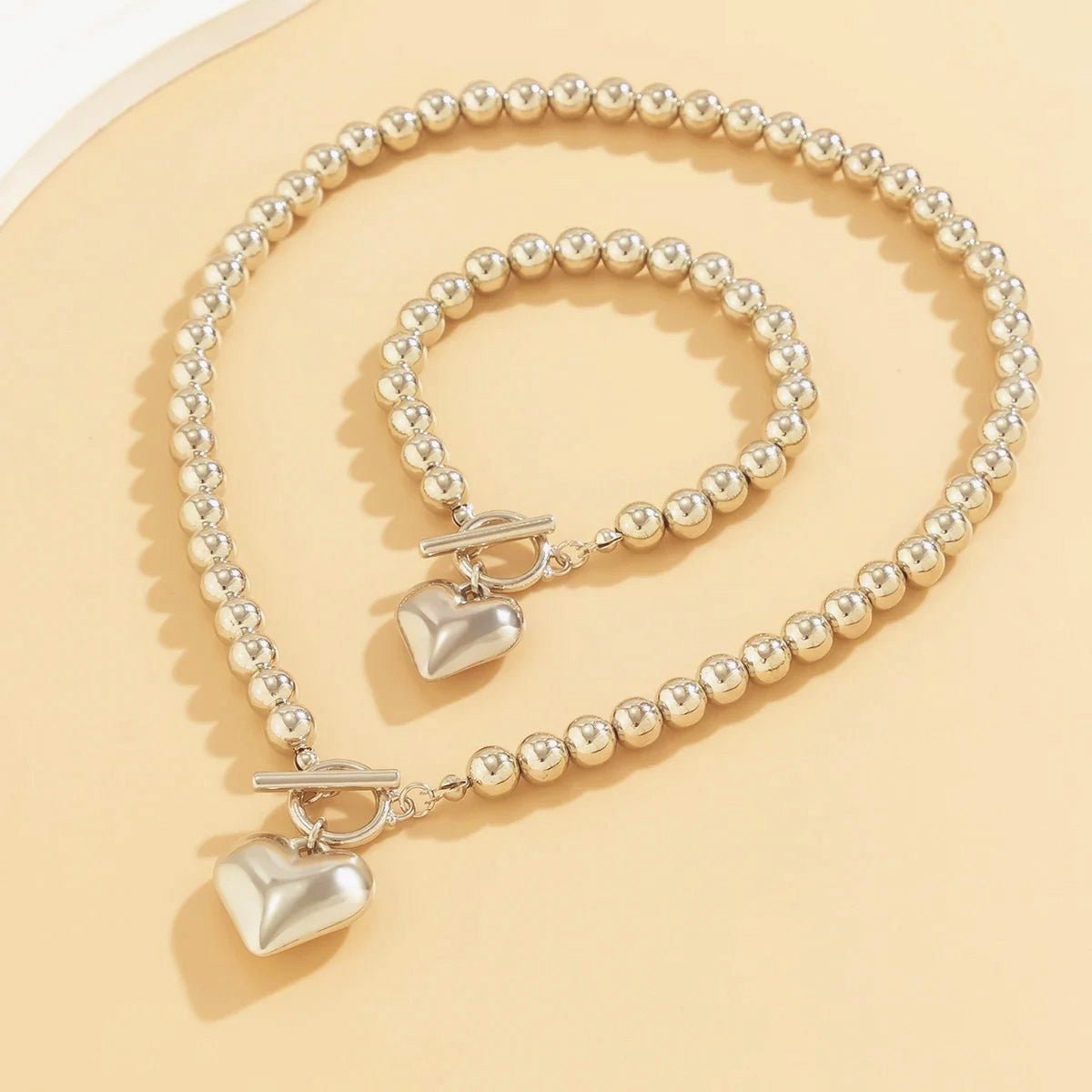 Beaded Heart Pendant Bracelet and Necklace Set