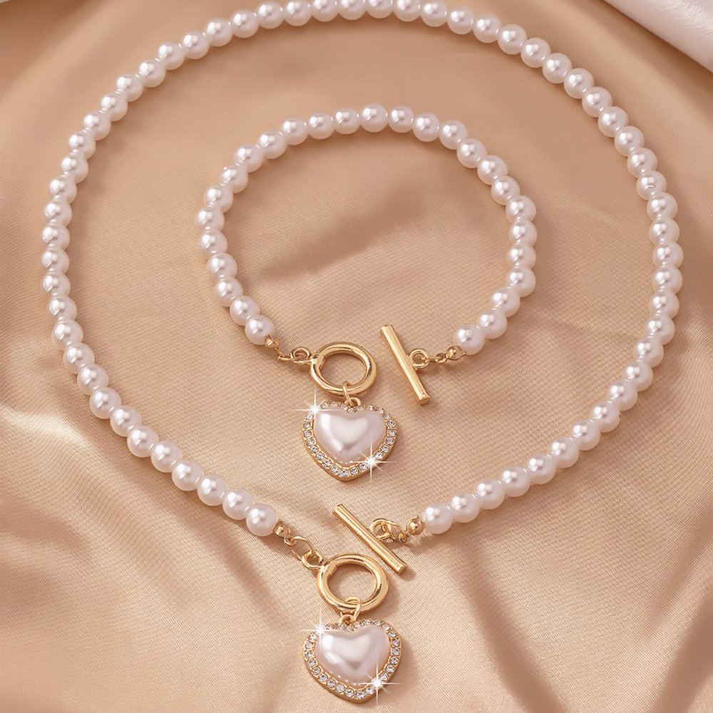Beaded Heart Pendant Bracelet and Necklace Set