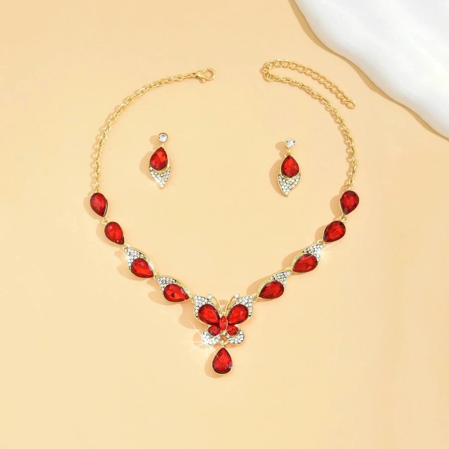 Diamond Gem Set Butterfly Necklace and Earring Set