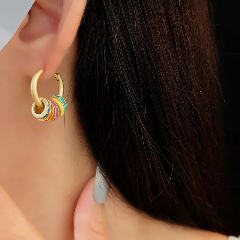 Gold Accented Colorful Circles Necklace and Earrings