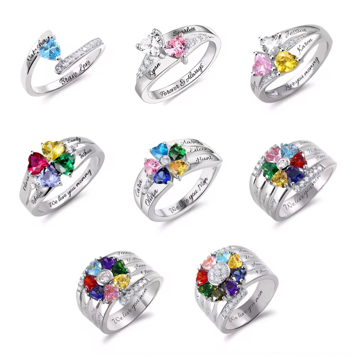 Personalized Diamond Heart Name & Birthstone Ring
