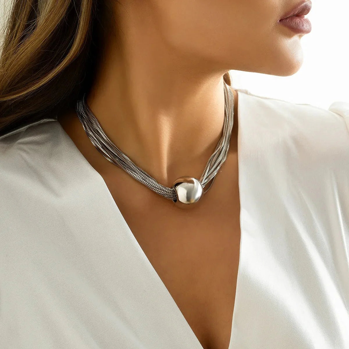 Posh Multi Layered Chain Ball Necklace and Bracelet Set