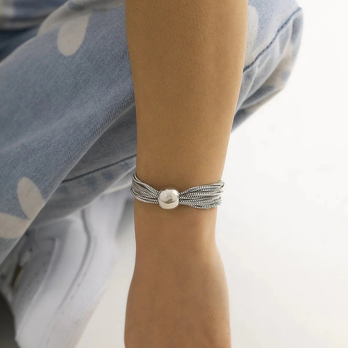 Posh Multi Layered Chain Ball Necklace and Bracelet Set