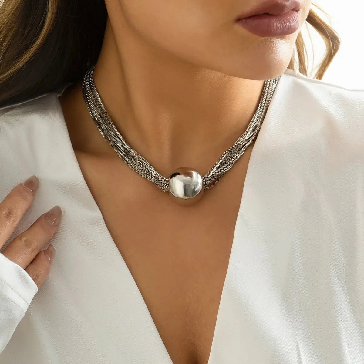Posh Multi Layered Chain Ball Necklace and Bracelet Set