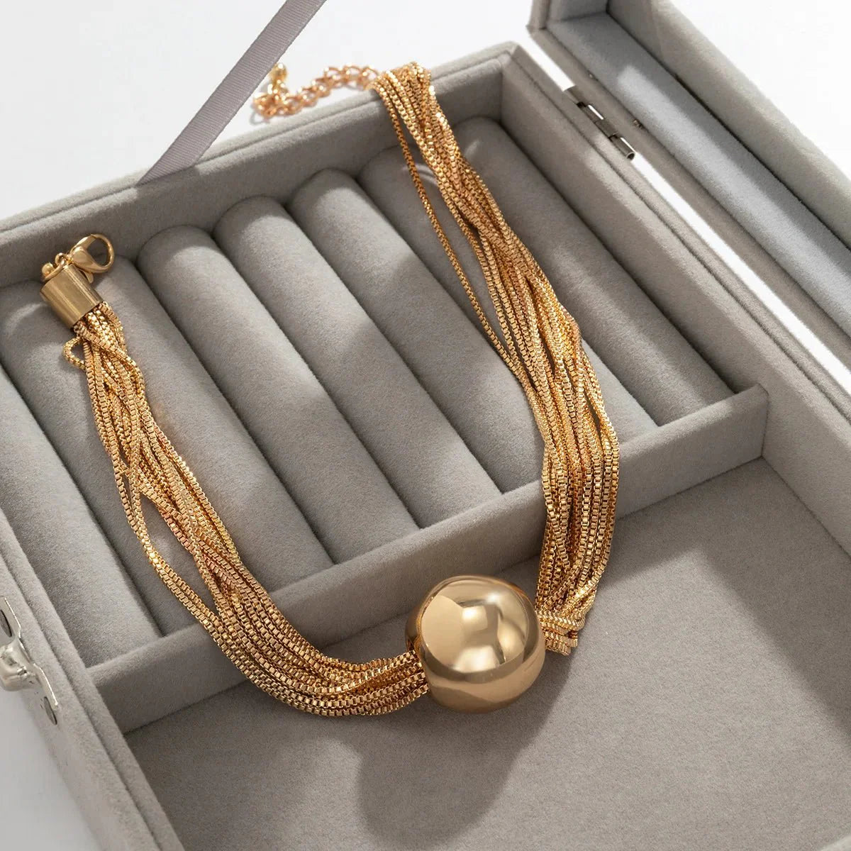 Posh Multi Layered Chain Ball Necklace and Bracelet Set
