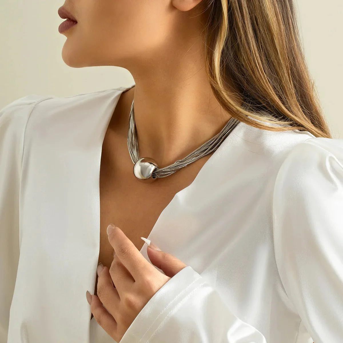 Posh Multi Layered Chain Ball Necklace and Bracelet Set