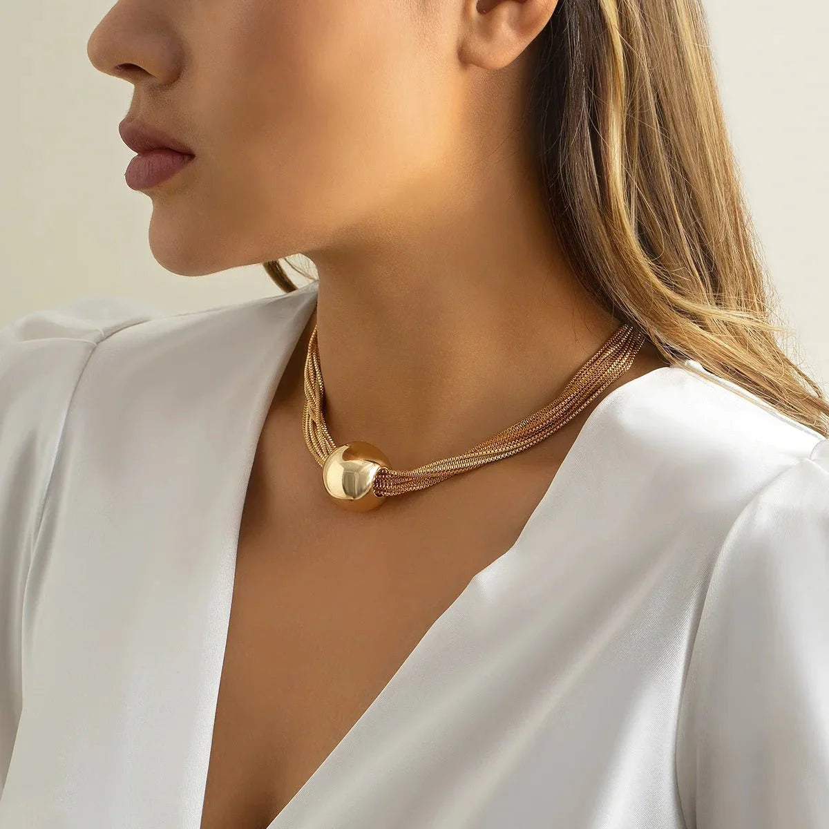Posh Multi Layered Chain Ball Necklace and Bracelet Set