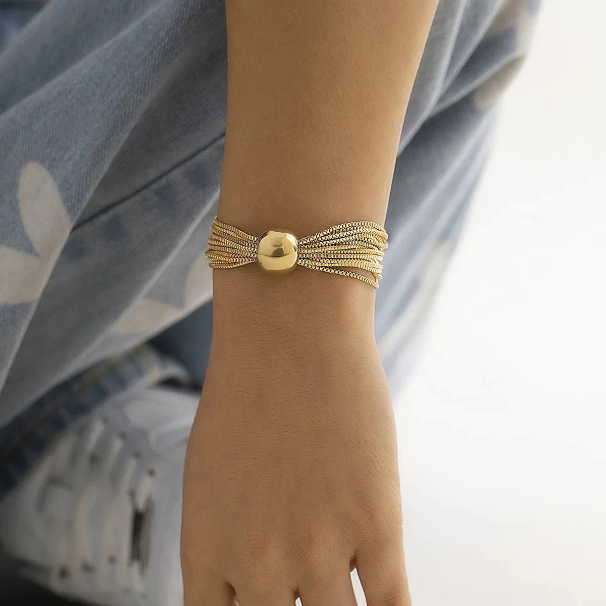 Posh Multi Layered Chain Ball Necklace and Bracelet Set