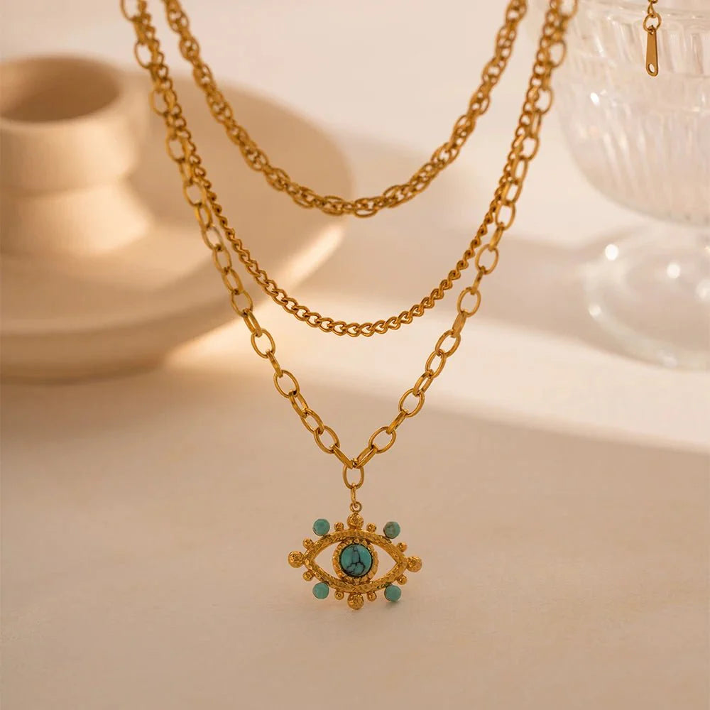Turquoise Evil Eye Necklace & Earrings