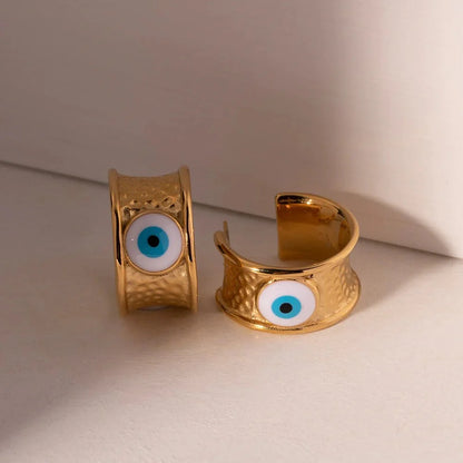 18k Gold Textured Evil Eye Hoop Earrings