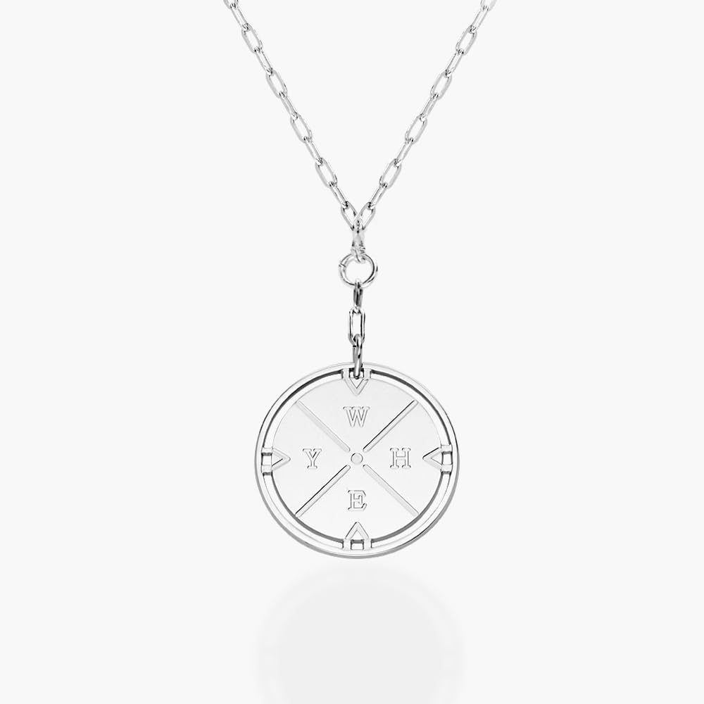 Engraved Compass Necklace - Gold Vermeil