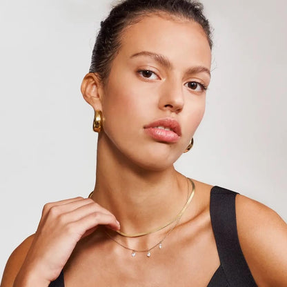 Herringbone Engraved Slim Chain Necklace - Gold Vermeil