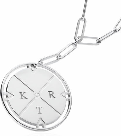 Engraved Compass Necklace - Gold Vermeil