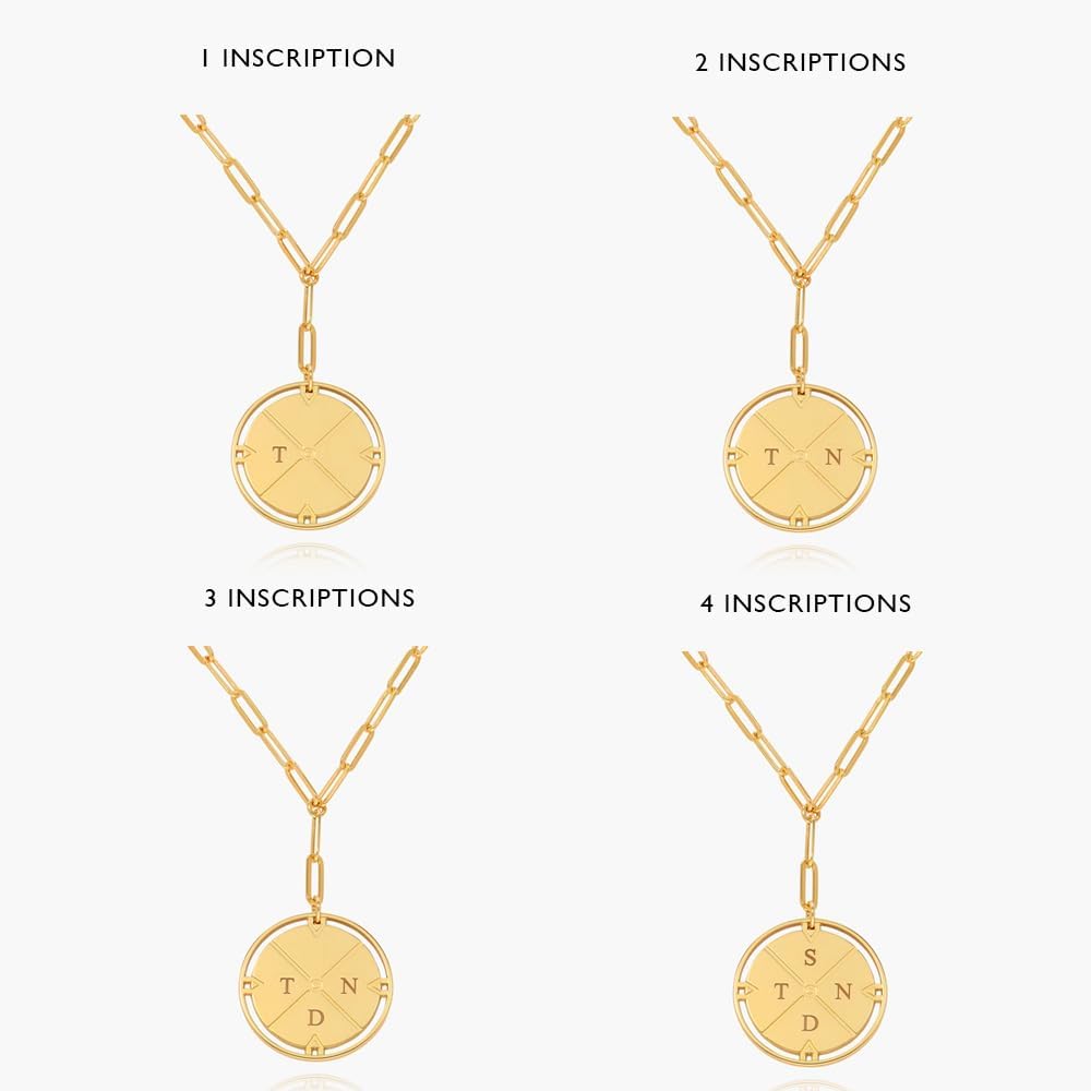 Engraved Compass Necklace - Gold Vermeil