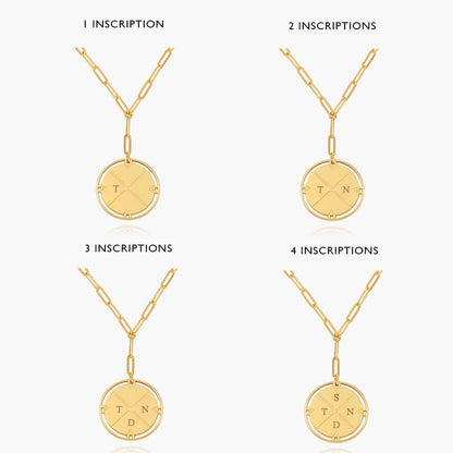 Engraved Compass Necklace - Gold Vermeil