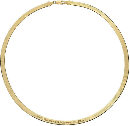 Herringbone Engraved Slim Chain Necklace - Gold Vermeil
