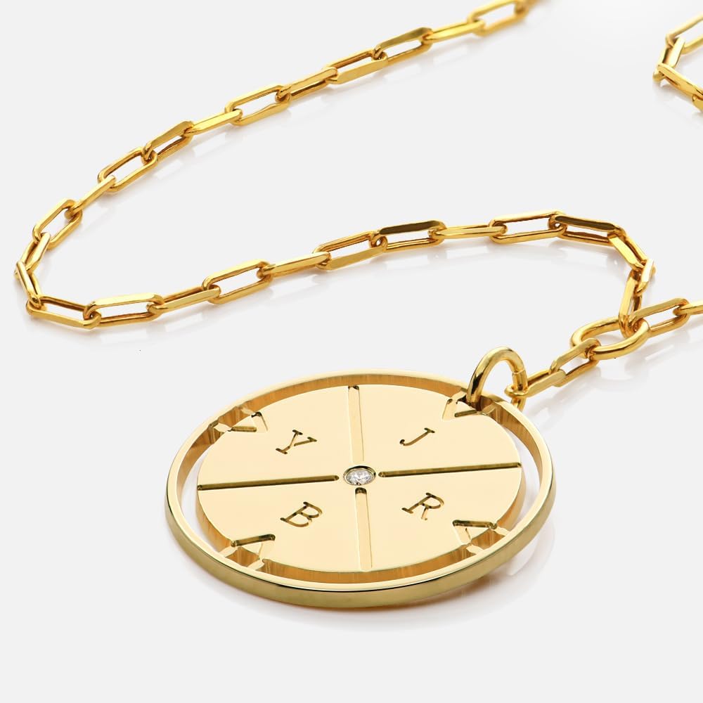 Engraved Compass Necklace - Gold Vermeil