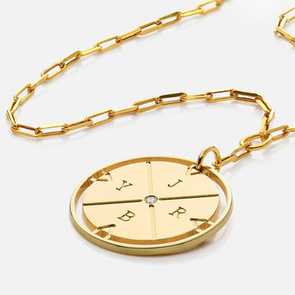 Engraved Compass Necklace - Gold Vermeil