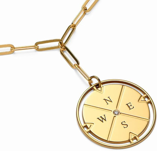 Engraved Compass Necklace - Gold Vermeil