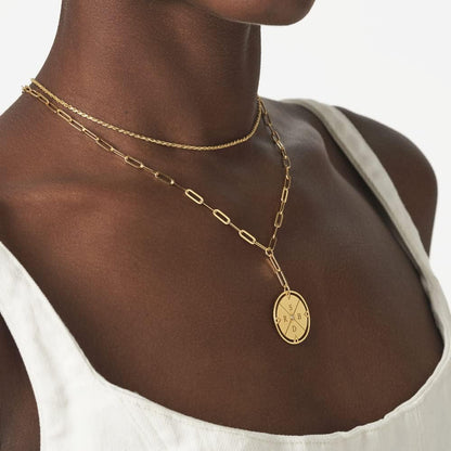 Engraved Compass Necklace - Gold Vermeil