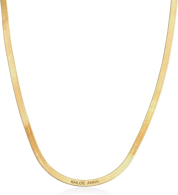 Herringbone Engraved Slim Chain Necklace - Gold Vermeil