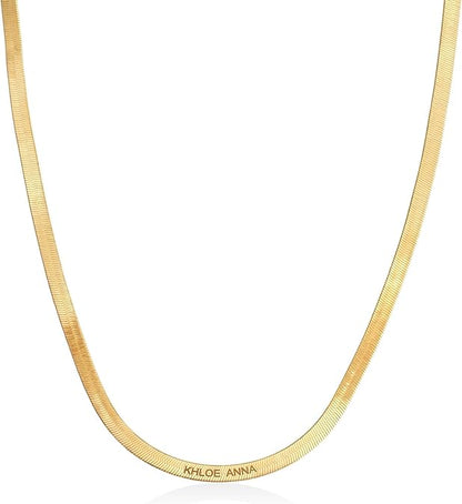 Herringbone Engraved Slim Chain Necklace - Gold Vermeil