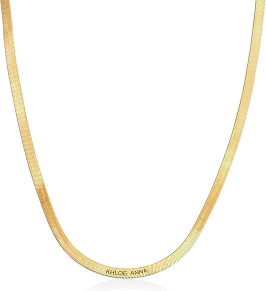 Herringbone Engraved Slim Chain Necklace - Gold Vermeil