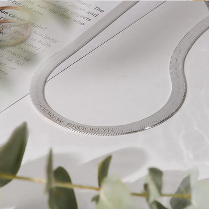 Herringbone Engraved Slim Chain Necklace - Gold Vermeil
