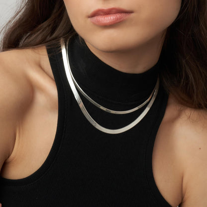 Herringbone Engraved Slim Chain Necklace - Gold Vermeil