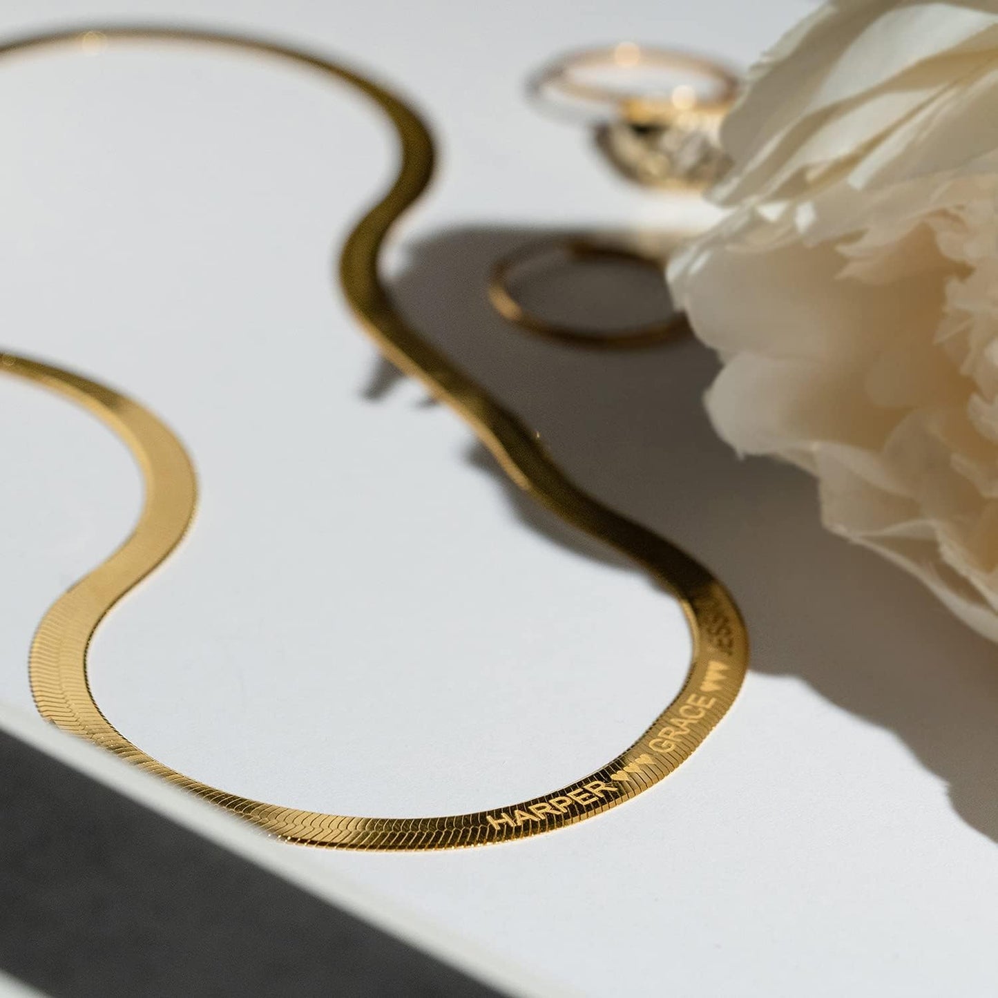 Herringbone Engraved Slim Chain Necklace - Gold Vermeil