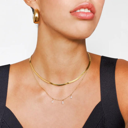 Herringbone Engraved Slim Chain Necklace - Gold Vermeil