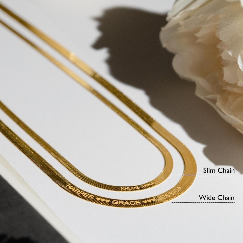 Herringbone Engraved Slim Chain Necklace - Gold Vermeil