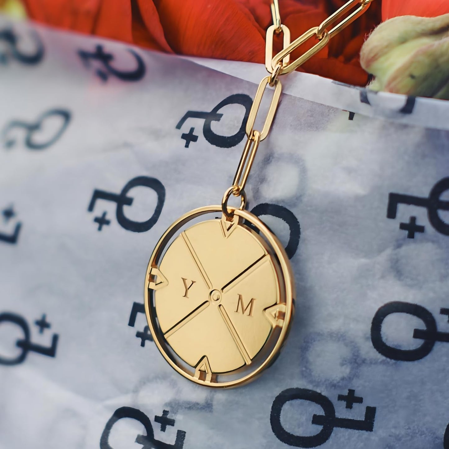 Engraved Compass Necklace - Gold Vermeil