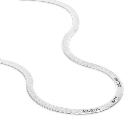 Herringbone Engraved Slim Chain Necklace - Gold Vermeil