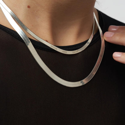 Herringbone Engraved Slim Chain Necklace - Gold Vermeil