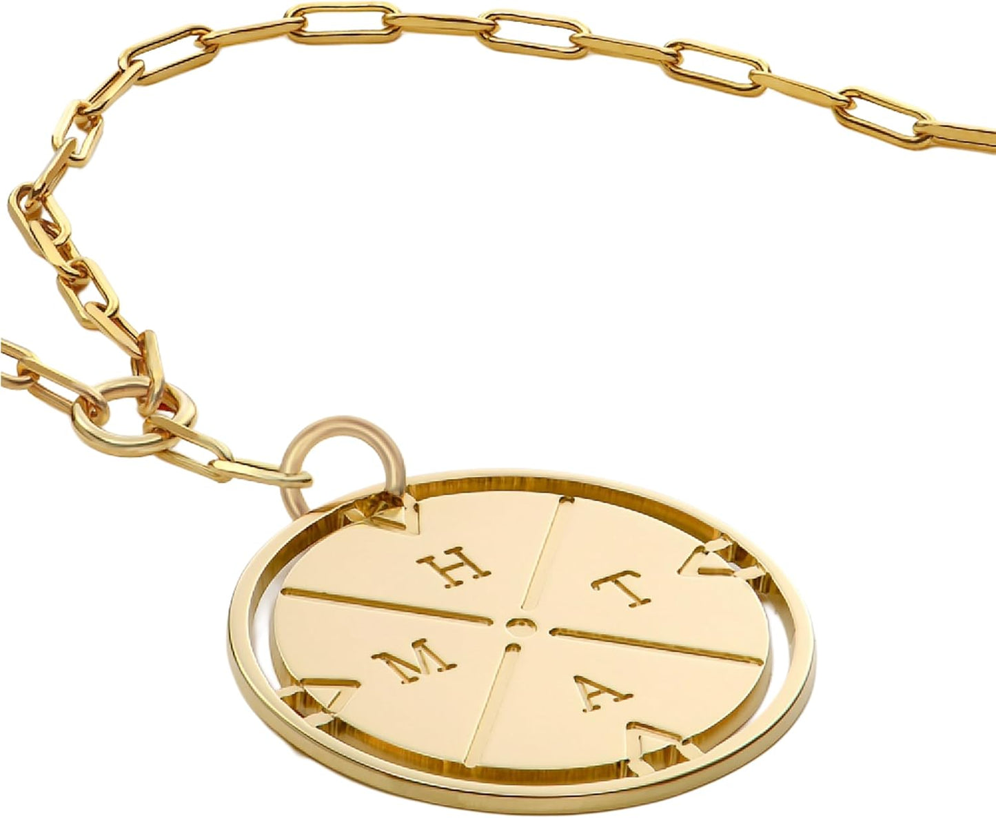 Engraved Compass Necklace - Gold Vermeil