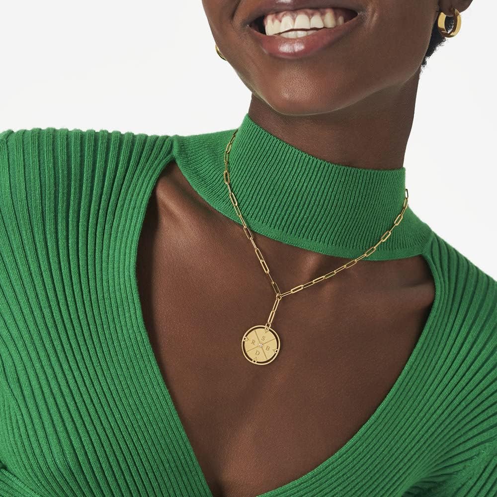 Engraved Compass Necklace - Gold Vermeil