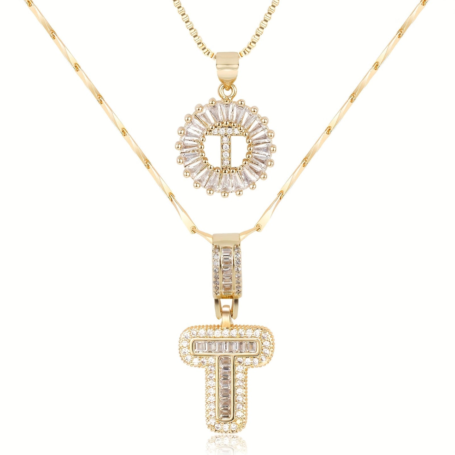14k Diamond Initial Necklace Set - The Signature Duo