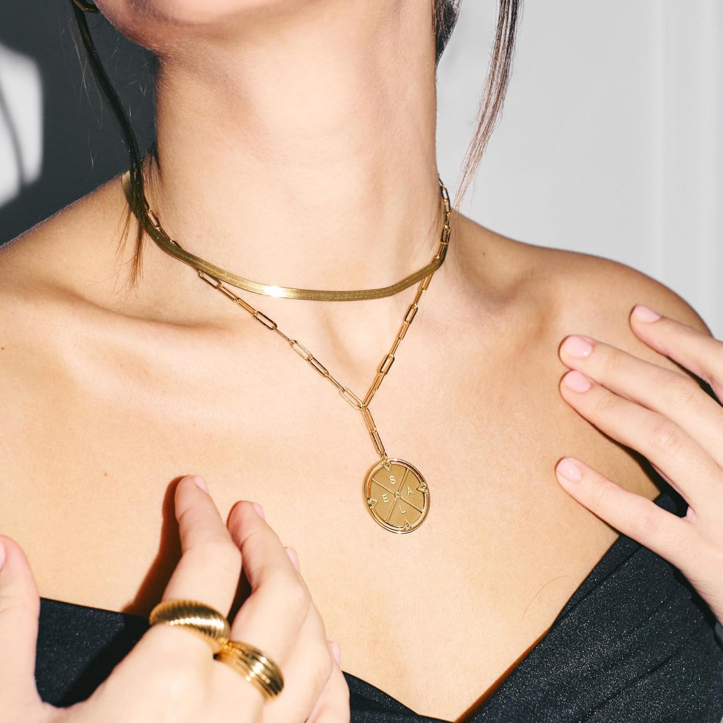 Engraved Compass Necklace - Gold Vermeil