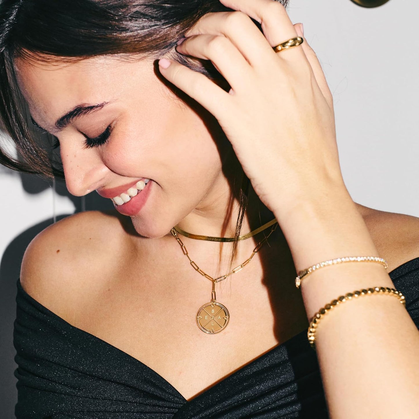 Engraved Compass Necklace - Gold Vermeil