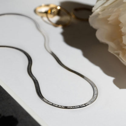 Herringbone Engraved Slim Chain Necklace - Gold Vermeil