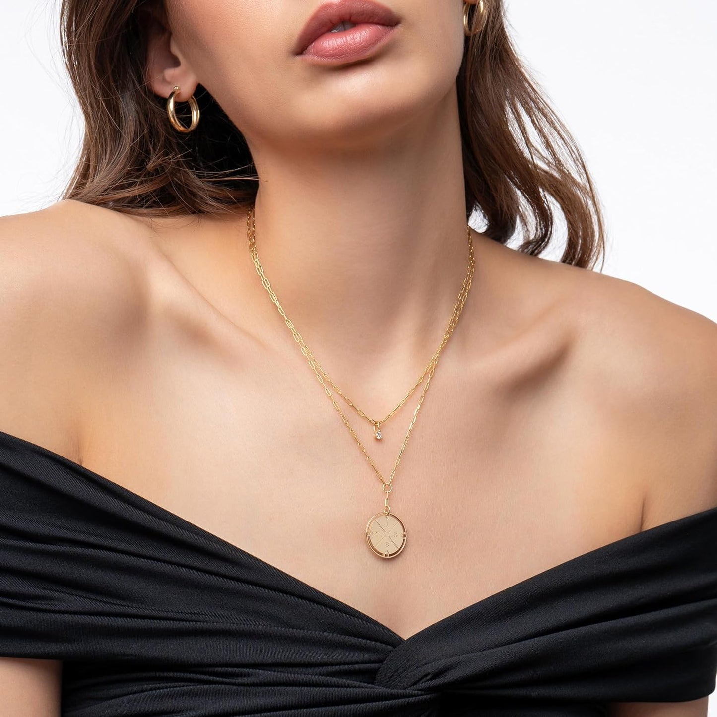Engraved Compass Necklace - Gold Vermeil