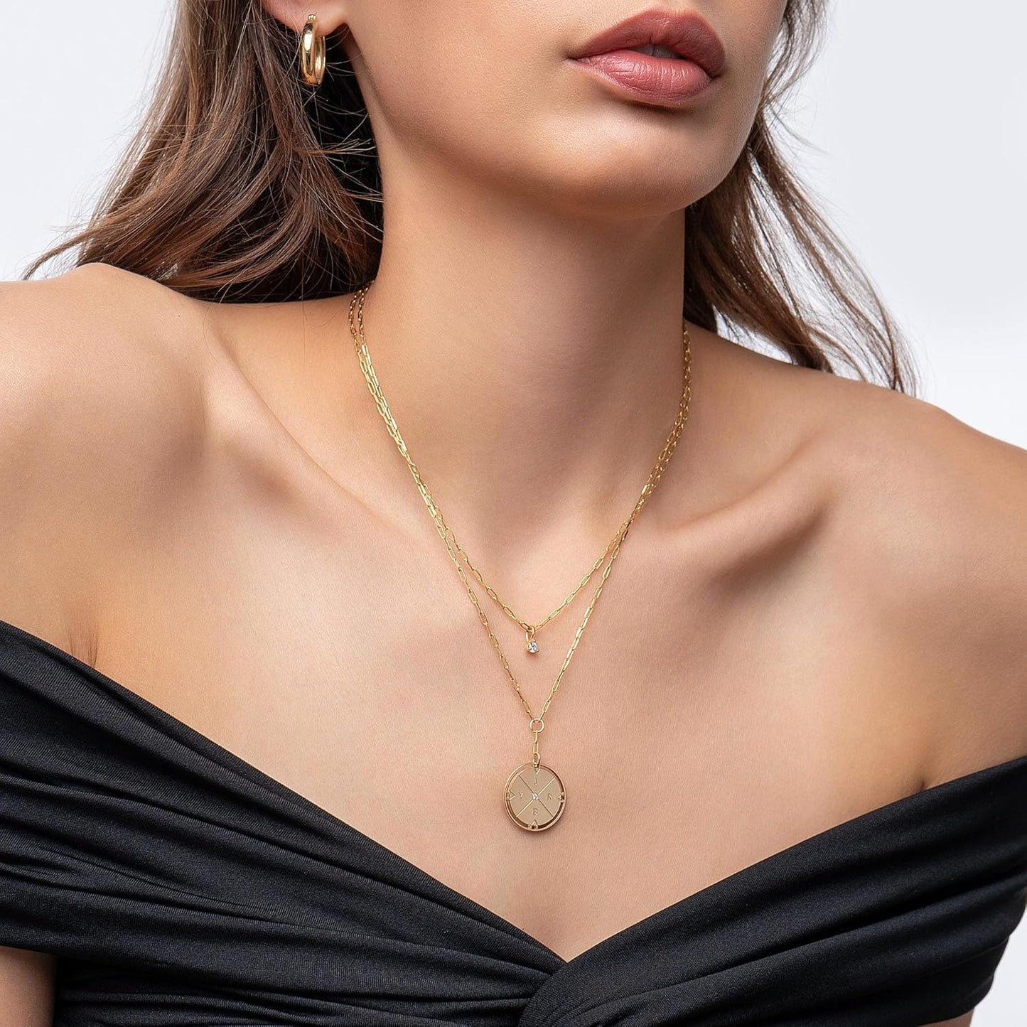 Engraved Compass Necklace - Gold Vermeil