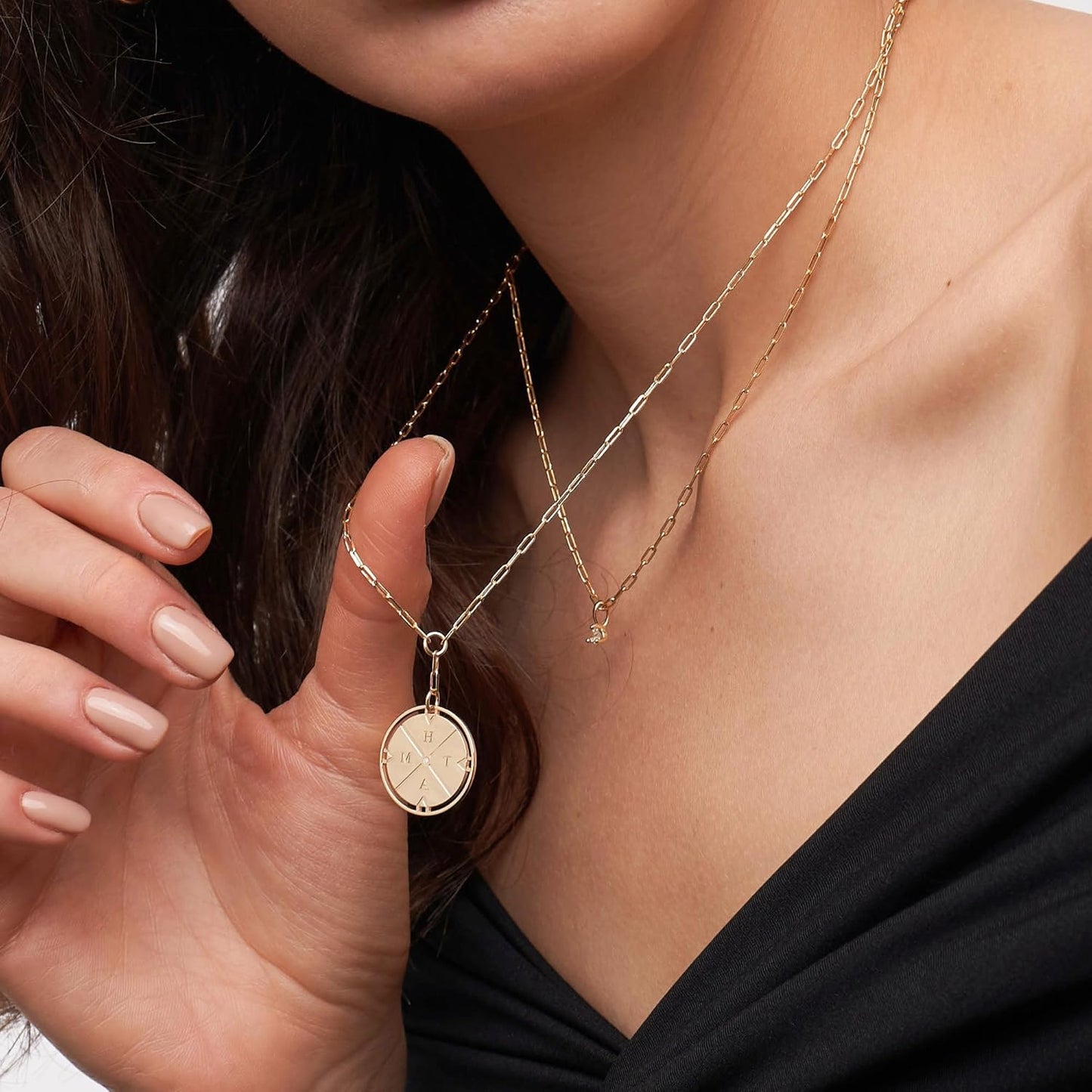 Engraved Compass Necklace - Gold Vermeil