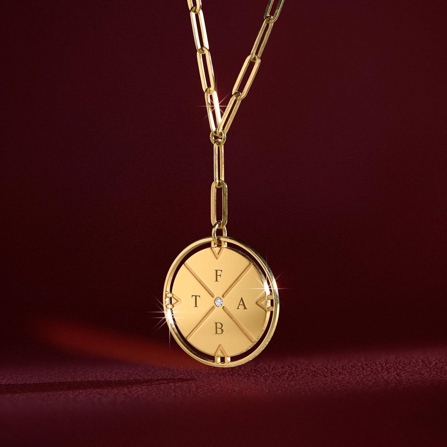 Engraved Compass Necklace - Gold Vermeil